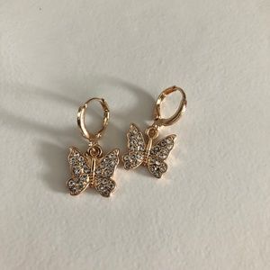 gold crystals butterfly hoop huggies